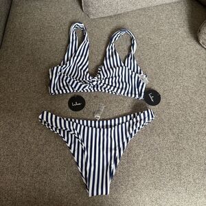 Lulus Medium Navy and white striped bikini